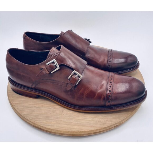 Joseph Abboud Shoes Mens 10 Brown Leather Double Monk Strap Oxford Cap - Picture 1 of 10